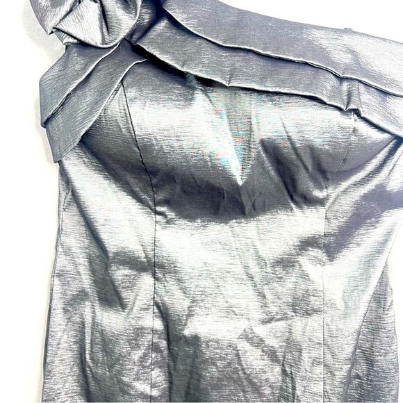 Xscape by Joanna Chen One-Shoulder shiny Gray stretch Dress Sz 6 Prom wedding - Picture 5 of 10